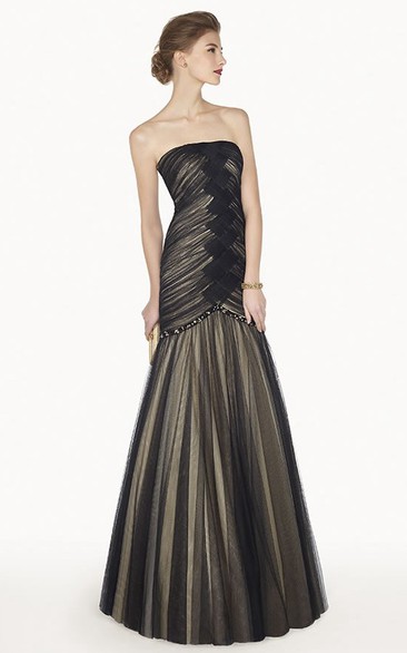 Strapless Ruched Trumpet Floor-length Dress With Beading