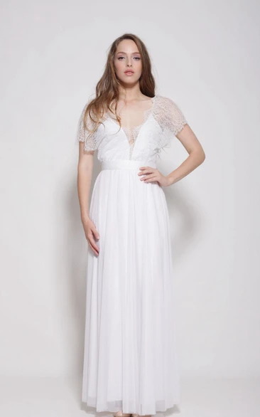 Bridal Lace-Sleeves Bohemian Open-Back Dress