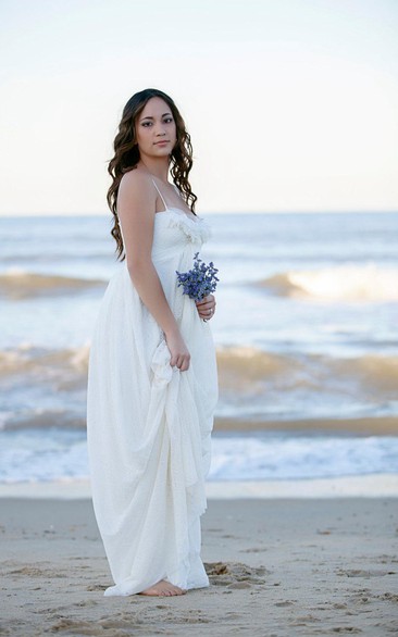 Lace Beach Floor-Length Lace Romantic Wedding Gown