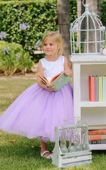 Tulle Embroidery Floral Tea-Length Flower Girl Dress