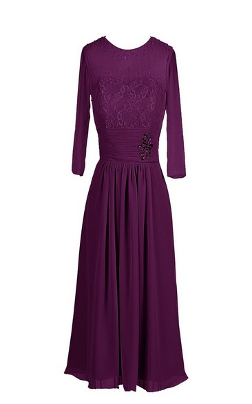 Embroidered Bodice Chiffon Long-Sleeve Dress
