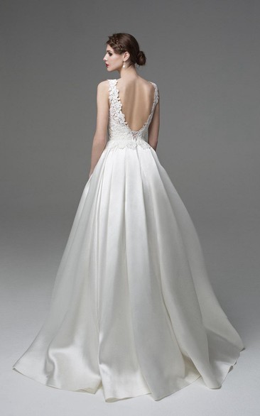 A-Line Appliqued Sleeveless Simple Bridal Dress