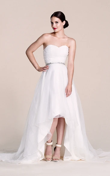 High-Low Sequined Pleats A-Line Sweetheart Dress