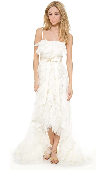 A-Line Ruffled Spaghetti High-Low Organza Dress