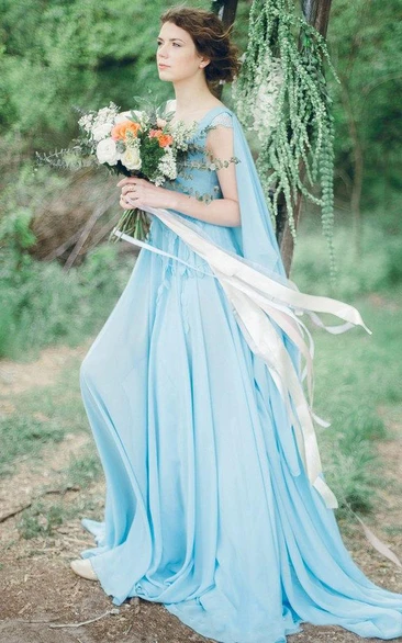 flowy Chiffon Pleated long Dress With Court Train