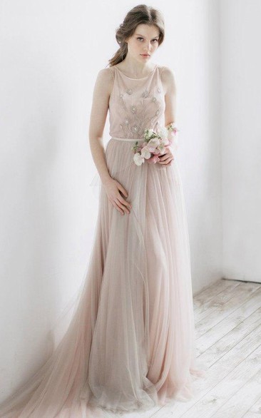 Pleated Illusion Back Tulle Ethereal Dress
