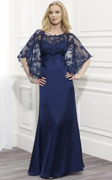 Bateau Bat-sleeve Lace Mother of the Bride Dress With Appliques