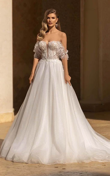Elegant Off-the-shoulder Sweetheart Empire Ball Gown Applique Wedding Dress