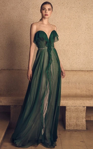 Ethereal Tulle Sweetheart A Line Sleeveless Floor-length Formal Dress with Ruffles