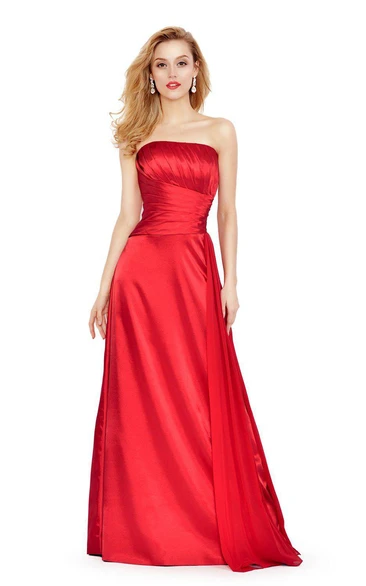 Strapless A-line Satin Ruched Dress