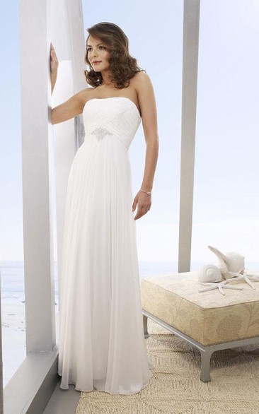 Long Beach Strapless A-Line Bridal Chiffon Dress