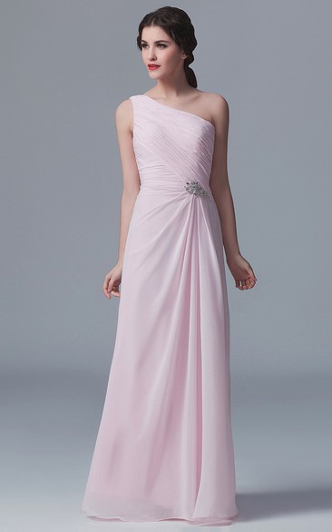 Crystal Details One-Shoulder Graceful Gown