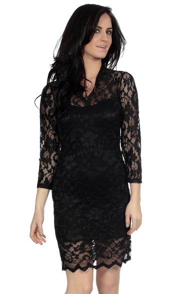 Lace Illusion Inspire Short Long-Sleeved Column Dress