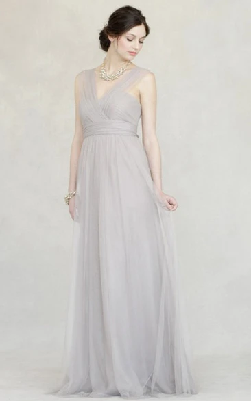 Tulle Strapped Floor-length Bridesmaid Dress With Ruching 