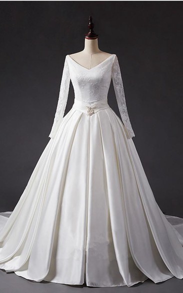 A-Line Ball Gown Tea-Length V-Neck Long Sleeve Beading Jacket Chiffon Tulle Lace Sequins Organza Satin Dress