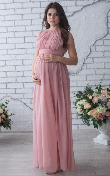 Scoop-neck Sleeveless Chiffon Ruched maternity Dress