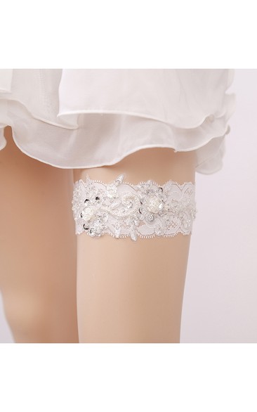 Beaded Pearl Lace Applique Stretch Sexy Garter Within Within 16-23inch