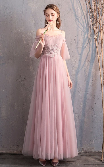 Off-the-shoulder Tulle Floor-length Prom Formal Dress With Appliques