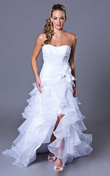 Strapless A-line Organza Wedding Dress With Ruffle And Split Front