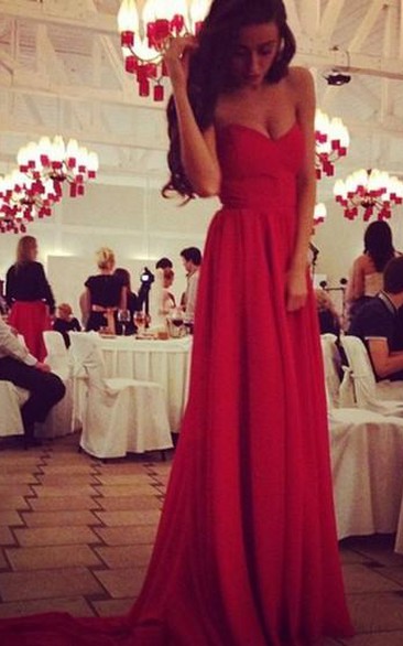 Sexy Red Sweetheart Long Chiffon Prom Dress on Sale