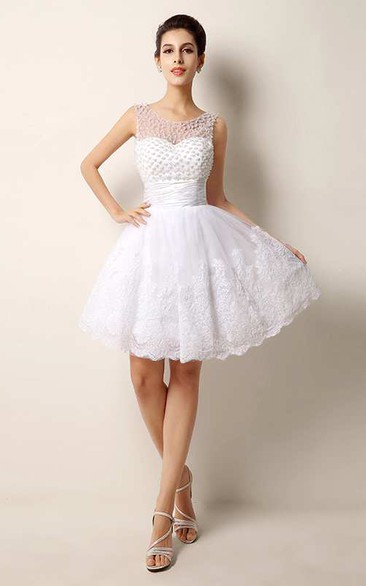 A-line Short Scoop Sleeveless Lace Dress with Appliques