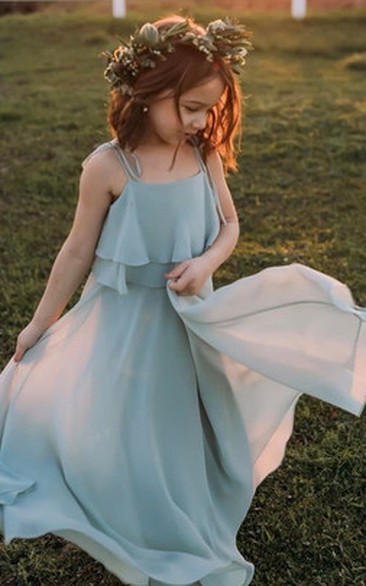 Simple A Line Floor-length Sleeveless Chiffon Straps Flowergirl Dress 