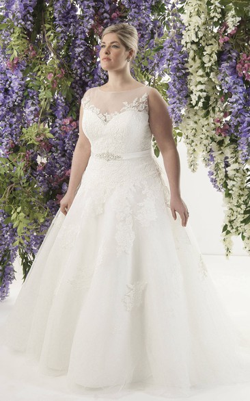 Tulle Illusion A-line Ball Gown plus size wedding dress With Corset Back