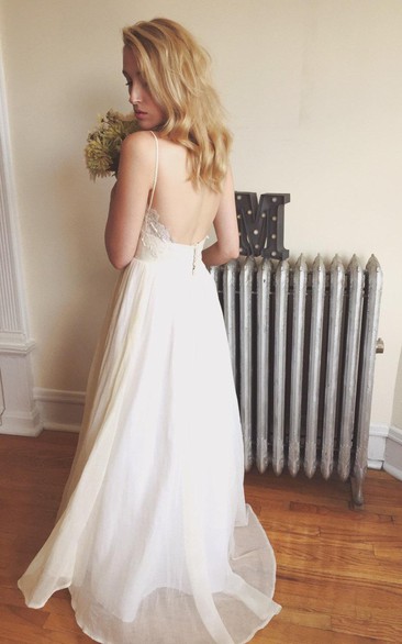 Pleated Wedding Chiffon Backless Bohemian Floor-Length Gown