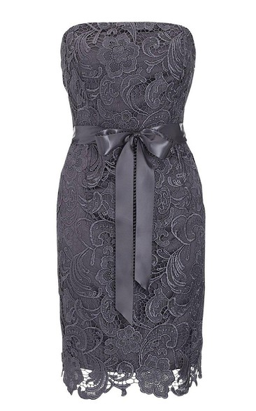 Strapless Lace Pencil short Dress With bow