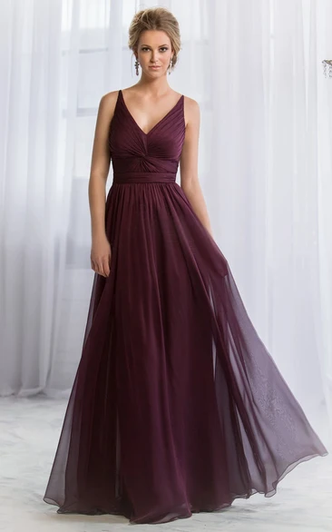 V-neck Sleeveless Chiffon A-line Dress With central Ruching