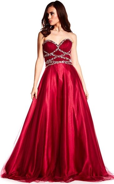 Sweetheart Beaded A-line Ball Gown prom Dress With Corset Back