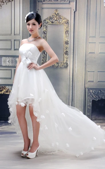 High-Low Bow Flower Strapless Lovely Tulle Dress