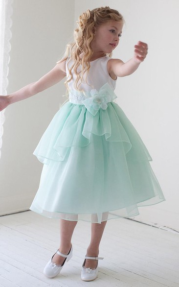 Bowknot Layers 3-4-Length Floral Organza Flower Girl Dress