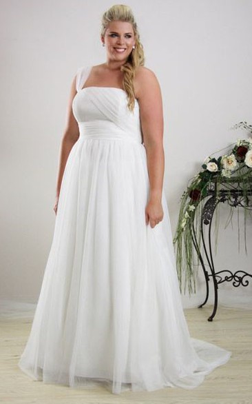 One-shoulder Chiffon A-line plus size wedding dress With Ruching
