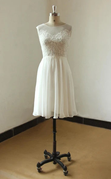 Lace Illusion Neck Sleeveless Ivory Bridal Dress