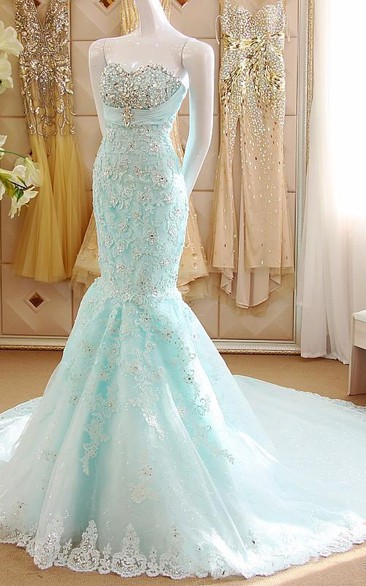 Mermaid Short Sweetheart Sleeveless Bell Beading Appliques Court Train Corset Back Tulle Lace Dress