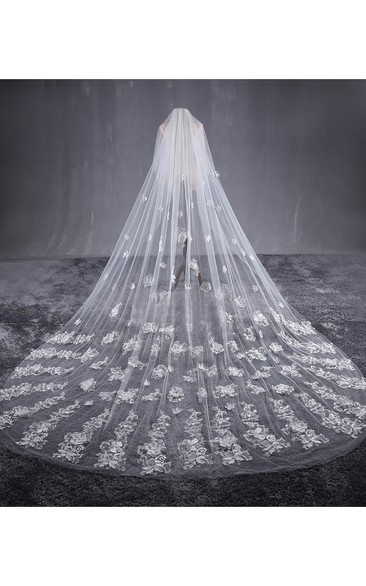 New Beautiful Long Tailed Bride Wedding Veil with Lace Flower