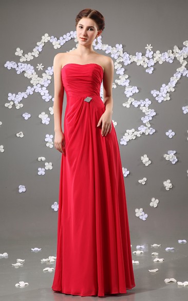 Floor-Length Beaded Embellishment Strapless Chiffon Gown