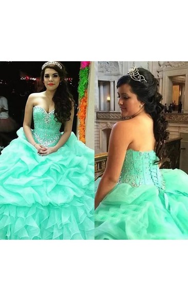Ball Gown Sleeveless Floor-length Sweetheart Organza Prom Dress with Lace-up Back