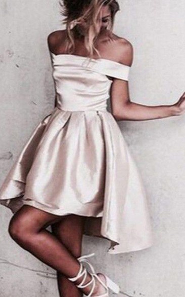 Sleeveless A-line Short Mini High-low Off-the-shoulder Ruching Satin Homecoming Dress
