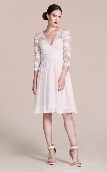 A-Line Bridal V-Neckline Long-Sleeved Short Dress