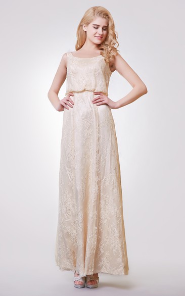 casual Bateau-neck Sleeveless Lace Ankle-length Dress With Low-V Back