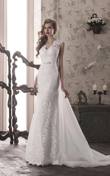 Bow-Slit Front-Slit Corset Back Lace Tulle Dress