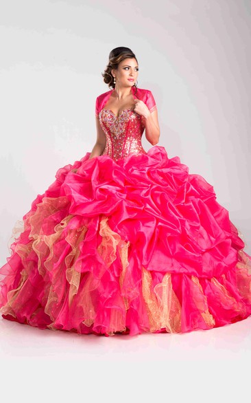 Sequined Cape Pick-Ups Lace-Up Ball Gown