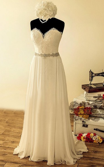 Satin Beaded Sequined Lace Chiffon Wedding Dress
