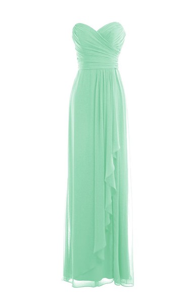 Ruched Draping Column Sleeveless Sweetheart Chiffon Gown