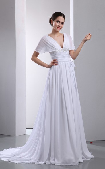 Soft Pleated Fantastic A-Line Capped Gown
