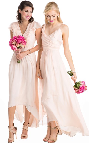 Sleeveless High-low Chiffon Bridesmaid Dress With Ruching