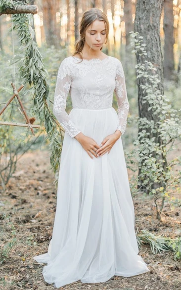 Bohemian Lace Tulle A Line Bateau Wedding Dress with Ruching