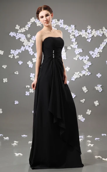 Chiffon Ruched Ruffle Strapless Enchanting Gown